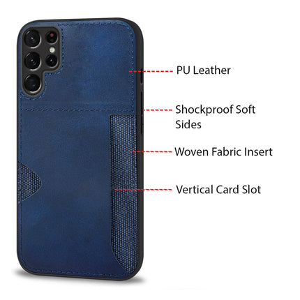 Mobizang Razor Wallet Back Case for Samsung Galaxy S23 Ultra | Slim PU Leather & Fabric Cover with Inbuilt Card Pocket (Blue)