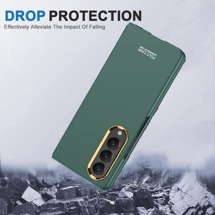 Mobizang Ultra Thin PC Case with Golden Lens Ring for Galaxy Z Fold4 - Green