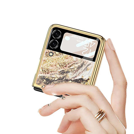 Mobizang 9H Glass Back Case for Samsung Galaxy Z Flip3 / Z Flip 3 ,Ultra Thin Full Body Protection Folding Hard Back Cover, Design 4