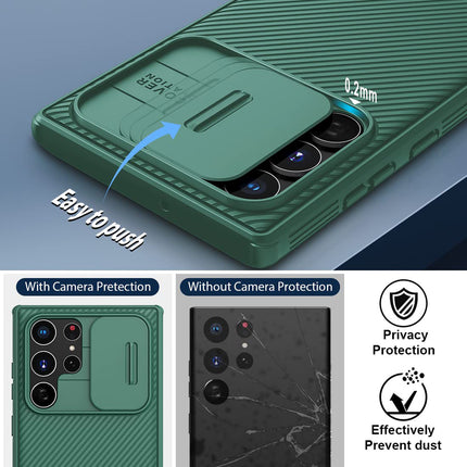 Mobizang Camshield Back Cover for Samsung Galaxy S22 Ultra | Inbuilt Slider Shockproof Lens Protection Case (Green)