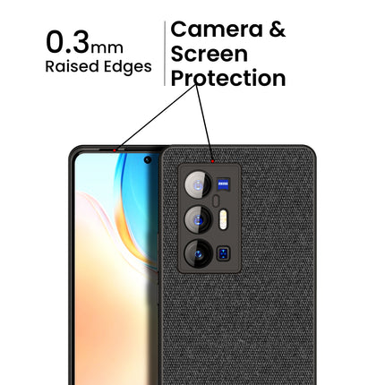Soft Fabric & Leather Hybrid Protective Case Cover for Vivo X70 PRO PLUS (Black,Blue)