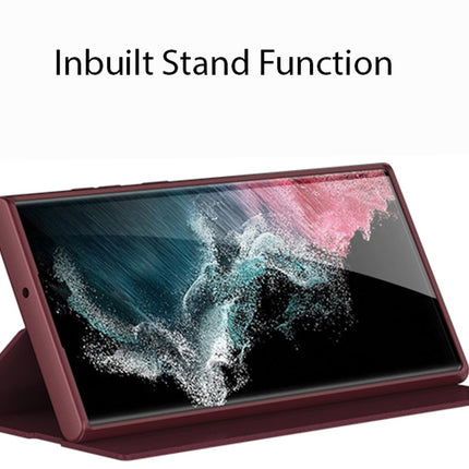 Mobizang Sheath Slim Magnetic Leather Flip Case Cover for Samsung Galaxy S23 Ultra | Stand Leather Flip Case (Wine Red)
