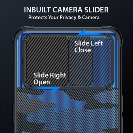 Camo Slider Back Cover for Samsung Galaxy F62 , [Military Grade Protection] Shockproof Slim Clear Camera Shield Bumper Back Case (Black)