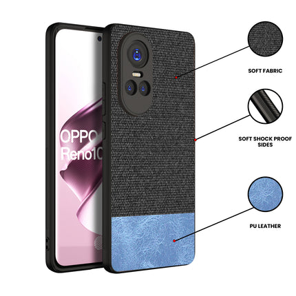 KAPA Soft Fabric & Leather Hybrid Protective Back Cover for Oppo Reno 10 / Reno 10 PRO (5G) | Shockproof Slim Hard Anti Slip Back Case (Black , Blue)