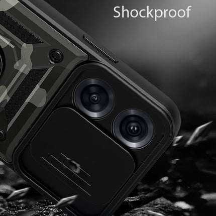 Mobizang Tank Back Cover for Oppo Reno 8 Pro (5G) , Inbuilt Ring + Slider Shockproof Lens Protection Case (Black)