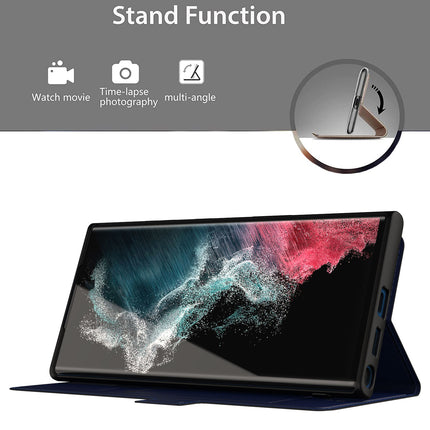 Mobizang Noble Slim Magnetic Leather Flip Case Cover for Samsung Galaxy S23 Ultra ,Card Holder Stand Leather Flip Wallet Case (Blue)