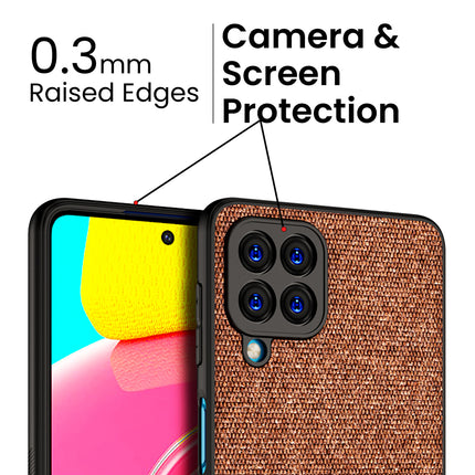Soft Fabric & Leather Hybrid Protective Back Case Cover for Samsung Galaxy M53 (5G) (Brown)