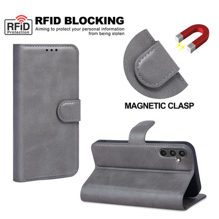 Mobizang Prime Slim Magnetic Flip Cover for Samsung Galaxy A34 | PU Leather Shockproof Folio Case with Card Holders RFID Blocking Kickstand (Grey)