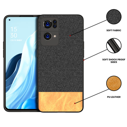 Soft Fabric & Leather Hybrid for Oppo Reno 7 Pro (5G) Back Cover, Shockproof Protection Slim Hard Back Case (Black ,Brown)