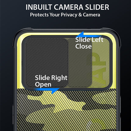 Camo Slider Back Cover for Realme 8 Pro / Realme 8 (4G) , [Military Grade Protection] Shockproof Slim Clear Camera Shield Bumper Back Case (Black)