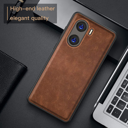 Mobizang Tux Leather Back Cover for Vivo V29E | Slim Shockproof Camera Protection Bumper Case (Brown)