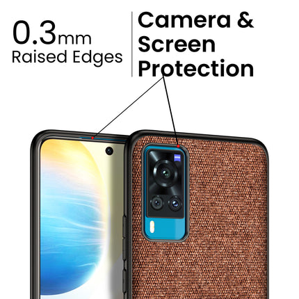 Soft Fabric & Leather Hybrid for Vivo X60 Back Cover, Shockproof Protection Slim Hard Back Case (Brown)