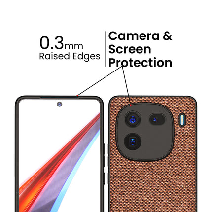 Mobizang Soft Fabric & Leather Hybrid Protective Back Cover for Iqoo 12 (5G) | Shockproof Slim Hard Anti Slip Back Case (Brown)