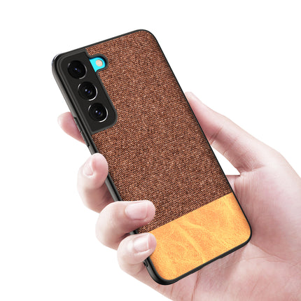 Soft Fabric & Leather Hybrid for Samsung Galaxy S21 FE Back Cover, Shockproof Protection Slim Hard Back Case (Brown)