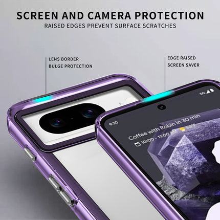 Mobizang Warrior Acrylic Clear Back Cover For Google Pixel 8 | Slim Shockproof [Military Grade Protection] Hybrid Bumper Case (Purple Sides)