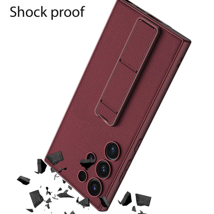 Mobizang Leather Ultra Thin Back Case for Samsung Galaxy S24 Ultra Cover | with Adjustable Stand Stand Full Body Protection Back Cover (Wine Red)