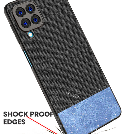 Soft Fabric & Leather Hybrid Protective Back Case Cover for Samsung Galaxy M53 (5G) (Black , Blue)