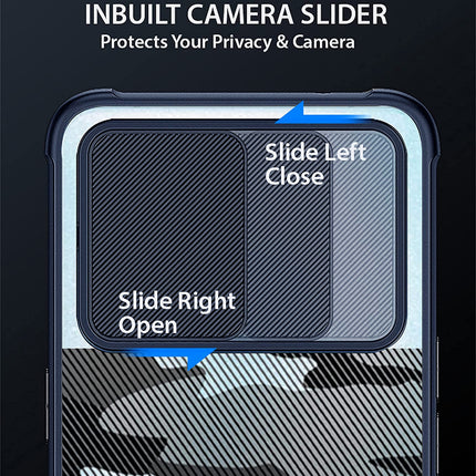 Camo Slider Back Cover for Oppo Reno 6 (5G), [Military Grade Protection] Shockproof Slim Clear Camera Shield Bumper Back Case (Blue)