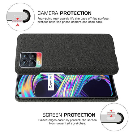 Woven Soft Fabric Case for Realme 8 Pro / Realme 8 (4G) Back Cover, Shock Protection Slim Hard Anti Slip Back Cover (Black)