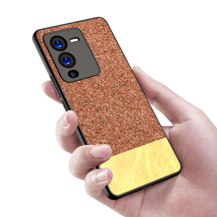 Mobizang Soft Fabric & Leather Hybrid Protective Case Cover for Vivo V25 PRO (5G) (Brown)