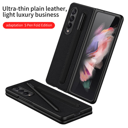 Leather Case With S Pen Holder for Samsung Galaxy Z Fold3 , 360 Full Body Protection Cover, Black