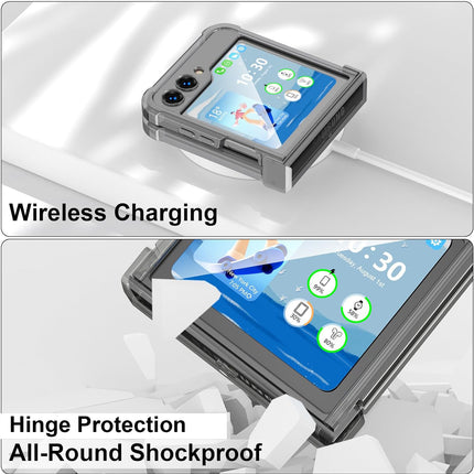 Mobizang Clear Airbag With Hinge Protection Back Case for Samsung Galaxy Flip5 / Z Flip 5 | Transparent Shockproof Slim Hard Protective Cover (Black)