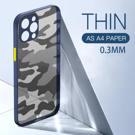 Camouflage Paper Thin Back Cover For Apple iPhone 12 Pro Max (6.7) , Super Slim Matte Translucent Full Protection Back Case (Blue)