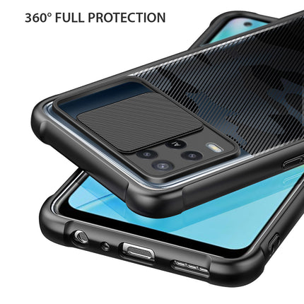 Camo Slider Back Cover for Oppo A54 , [Military Grade Protection] Shockproof Slim Clear Camera Shield Bumper Back Case (Black)