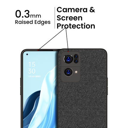 Soft Fabric Hybrid for Oppo Reno 7 Pro (5G) Back Cover, Shockproof Protection Slim Hard Back Case (Black)