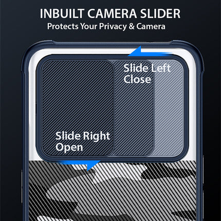 Camo Slider Back Cover for Oppo F19 PRO , [Military Grade Protection] Shockproof Slim Clear Camera Shield Bumper Back Case (Blue)