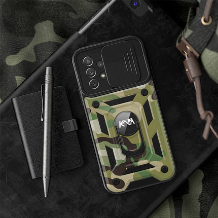 Tank Back Cover for Samsung Galaxy A72 , Inbuilt Ring & Slider [Military Grade Protection] Shockproof Lens Protection Case (Green)