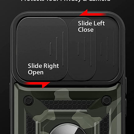 Tank Back Cover for Xiaomi 12 (5G) , Inbuilt Ring + Slider Shockproof Lens  Protection Case (Black)