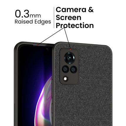 Soft Fabric Hybrid for Vivo V21 Back Cover, Shockproof Protection Slim Hard Back Case (Black)