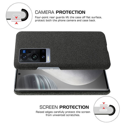 Woven Soft Fabric Case for Vivo X60 Pro Plus Back Cover, Shock Protection Slim Hard Anti Slip Back Cover (Black)