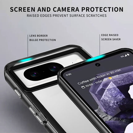 Mobizang Warrior Acrylic Clear Back Cover For Google Pixel 8 | Slim Shockproof [Military Grade Protection] Hybrid Bumper Case (Grey Sides)