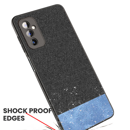 Soft Fabric & Leather Hybrid Protective Case Cover for Samsung Galaxy M52 (5G) (Black,Blue)