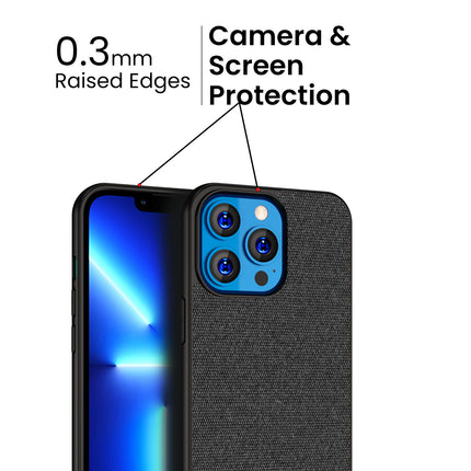 Mobizang Soft Fabric & Leather Hybrid Protective Back Case Cover for Apple iPhone 14 Mini (Black,Blue)