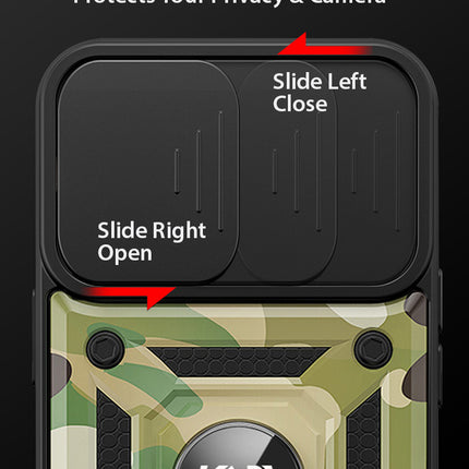 Tank Back Cover for Samsung Galaxy S22 Plus , Inbuilt Ring + Slider Shockproof Lens Protection Case (Green)
