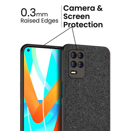 Soft Fabric & Leather Hybrid Protective Case Cover for Realme 8S (5G) (Black,Brown)