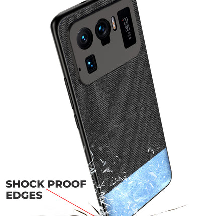 Soft Fabric & Leather Hybrid for Xiaomi Mi 11 Ultra  Back Cover, Shockproof Protection Slim Hard Back Case (Black,Blue)