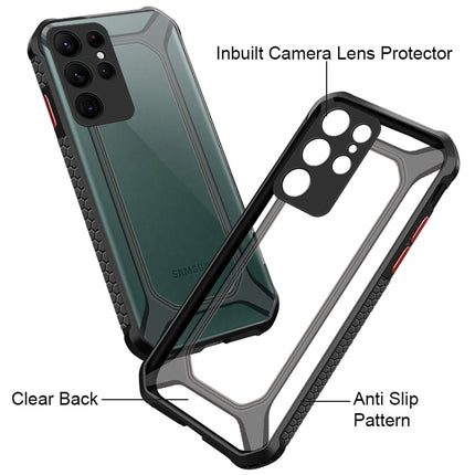 Unicorn for Samsung Galaxy S22 Ultra Clear Back Case, [Military Grade Protection] Shock Proof Slim Hybrid Bumper Cover (Black)