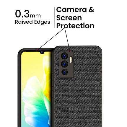 Soft Fabric & Leather Hybrid Protective Case Cover for Vivo V23E (Black ,Brown)