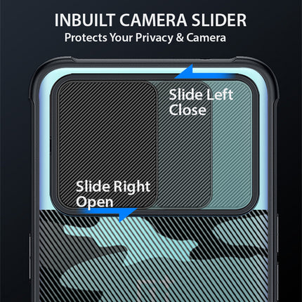 Camo Slider Back Cover for OnePlus Nord CE (5G) [Military Grade Protection] Shockproof Slim Clear Camera Shield Bumper Back Case (Black)