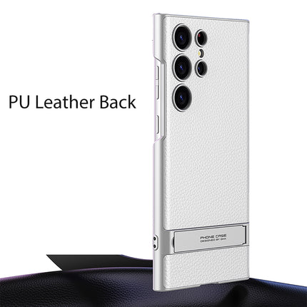 Mobizang Leather Ultra Thin Back Case for Samsung Galaxy S24 Ultra Cover | with Inbuilt Stand Full Body Protection Back Cover (Silver)