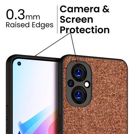 Soft Fabric & Leather Hybrid Protective Back Case Cover for Oppo F21 PRO (5G) (Brown)