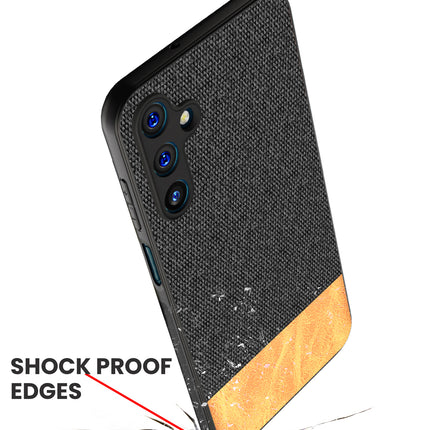 Mobizang Soft Fabric & Leather Hybrid Protective Back Cover for Samsung Galaxy A25 (5G) | Shockproof Slim Hard Anti Slip Back Case (Black , Brown)