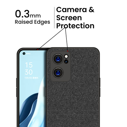 Soft Fabric & Leather Hybrid for Oppo Reno 7 (5G) Back Cover, Shockproof Protection Slim Hard Back Case (Black ,Brown)