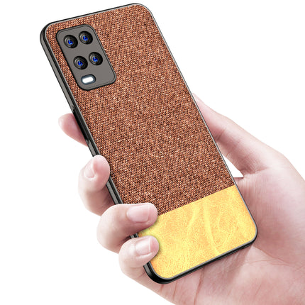 Soft Fabric & Leather Hybrid for Oppo A54 (4G) Back Cover, Shockproof Protection Slim Hard Back Case (Brown)
