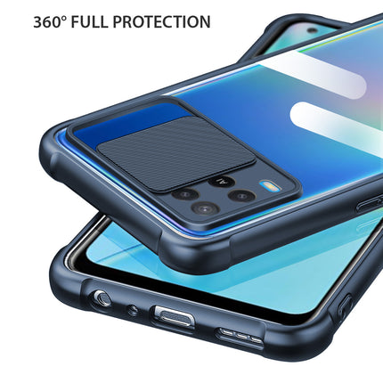Slider Back Cover for Oppo A54 , [Military Grade Protection] Shockproof Slim Clear Camera Shield Bumper Back Case (Blue)