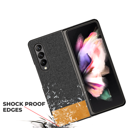 Soft Fabric & Leather Hybrid Protective Case Cover for Samsung Galaxy Z Fold 3 (Black,Brown)